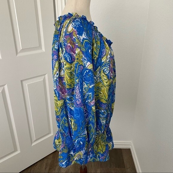 NWT.  Jones NY Blue Pink Floral Abstract Design Jewel Neck L-Sleeve Sexy Size 1X - Picture 9 of 13